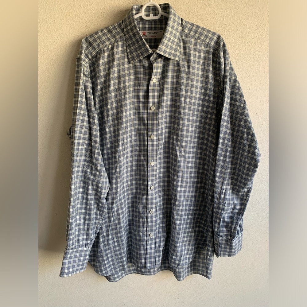 Turnbull & Asser Blue and White Plaid Long Sleeve Dress Shirt 16.5 42 Men’s L